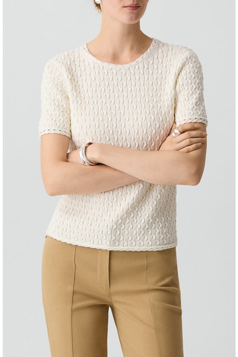 Cable Knit Organic Cotton Top, Alternate, color, IVORY