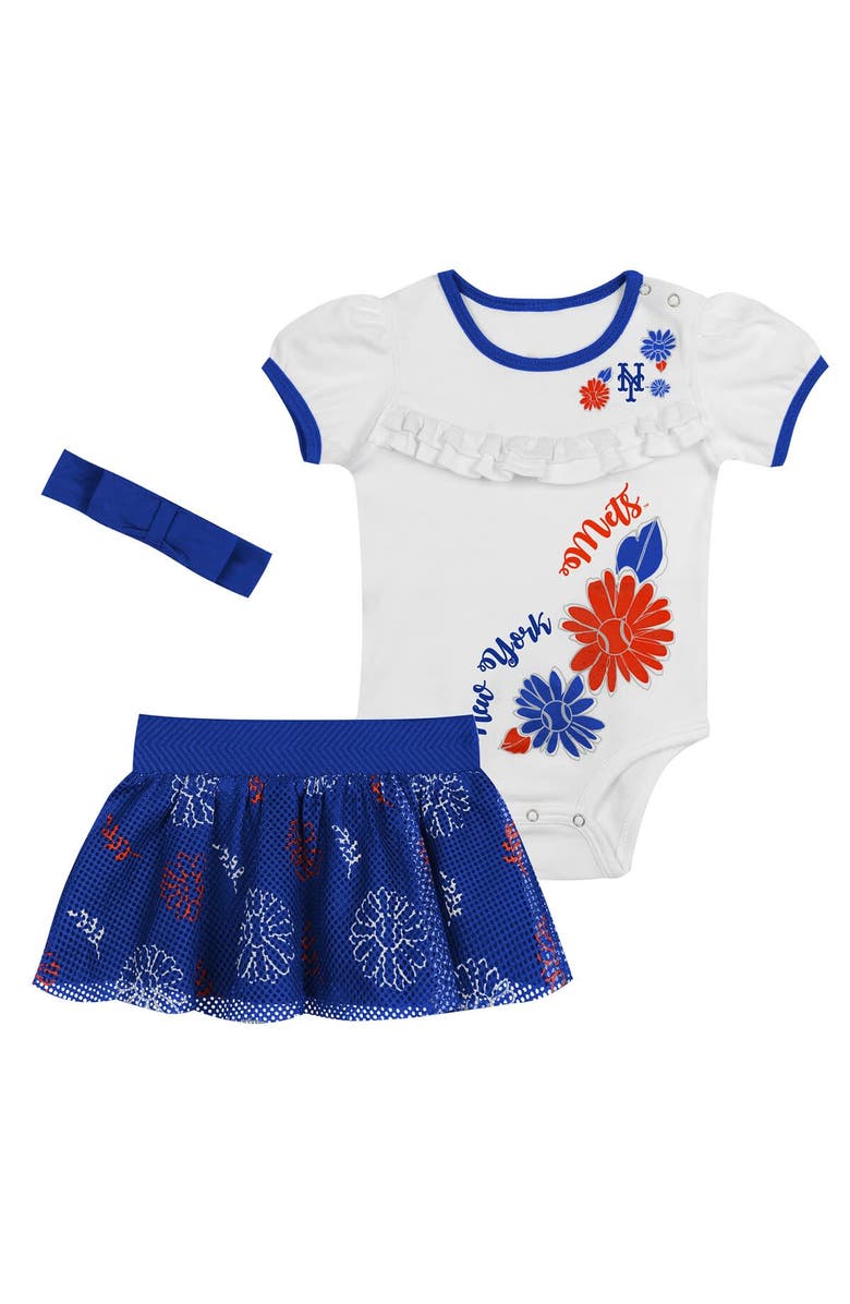 Outerstuff Newborn White/Royal New York Mets Sweet Catcher 3-Piece Bodysuit, Headband and Skirt Set, Alternate, color, White