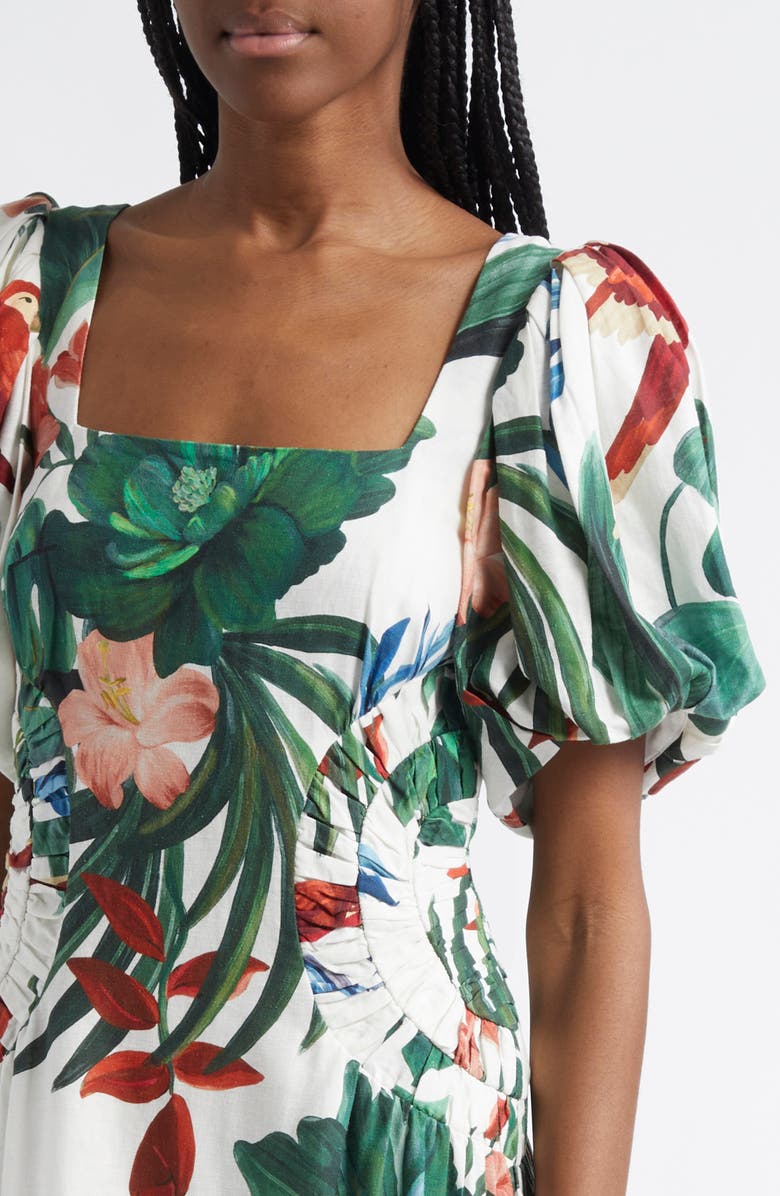 FARM Rio Midnight Macaw Fiesta Linen Blend Dress, Alternate, color, Off-White