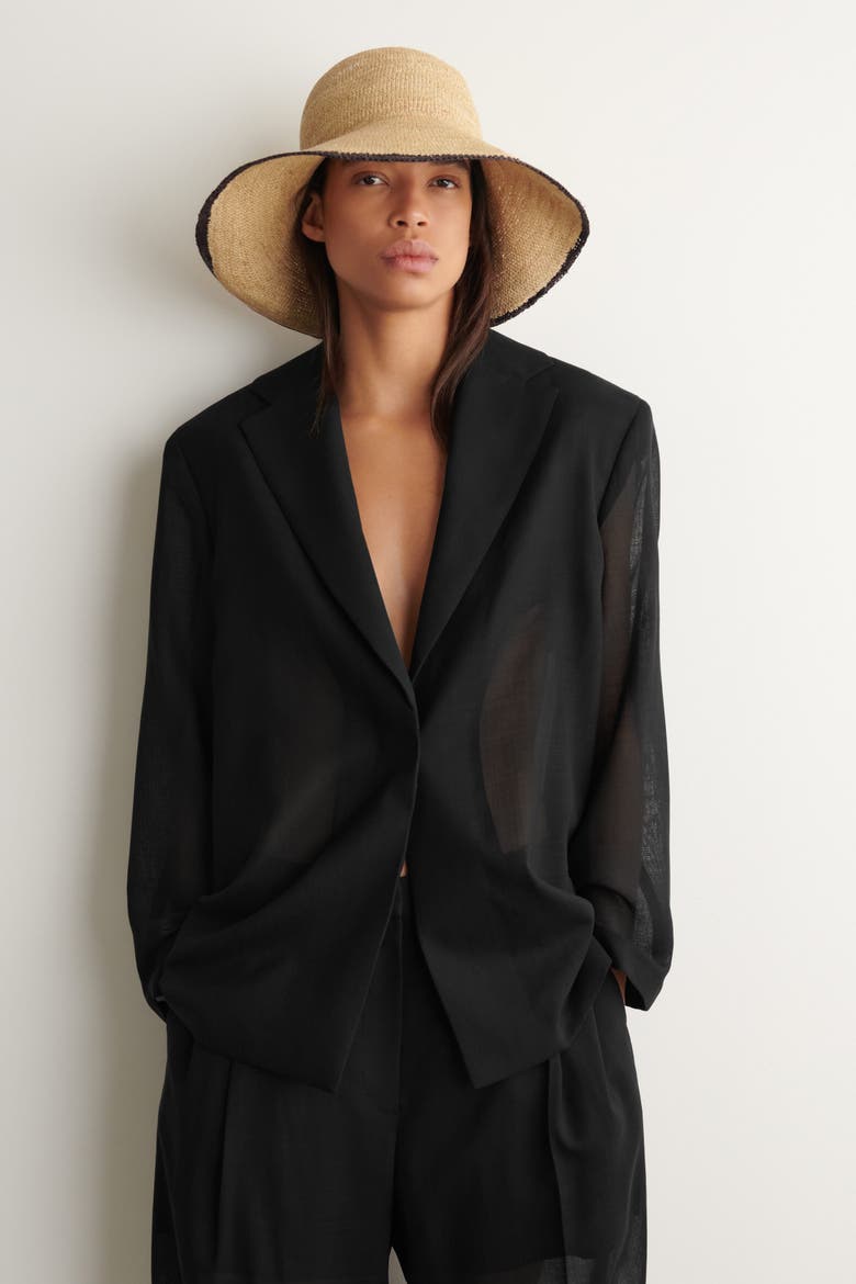 Contrast-trim Raffia Hat, Alternate, color, NATURAL / BROWN