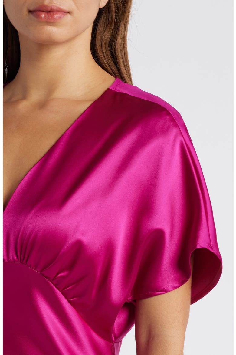 Dolman Sleeve Satin Cocktail Midi Dress, Alternate, color, LUSH MAGENTA
