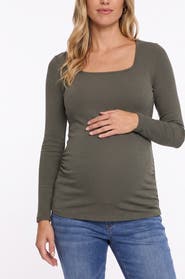 MOTHERHOOD MATERNITY Square Neck Rib Knit Long Sleeve Tee