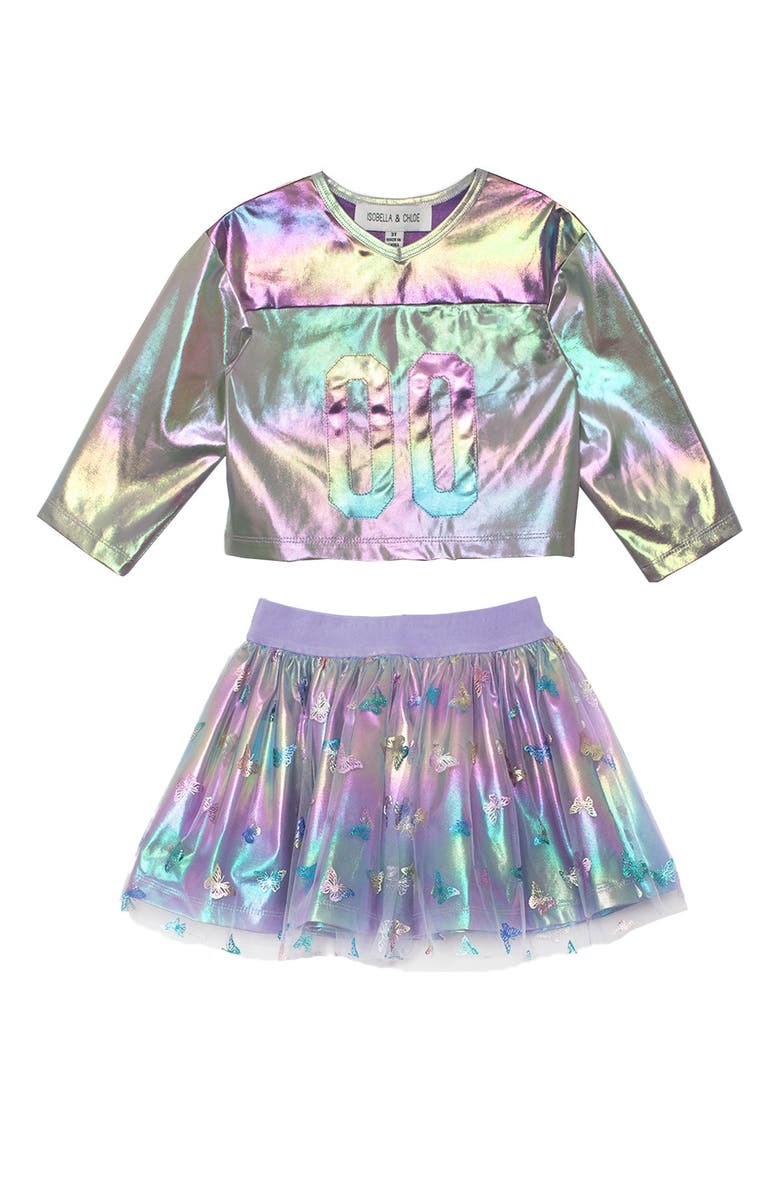 Isobella & Chloe Gametime Butterfly Two Piece Set, Main, color, Purple
