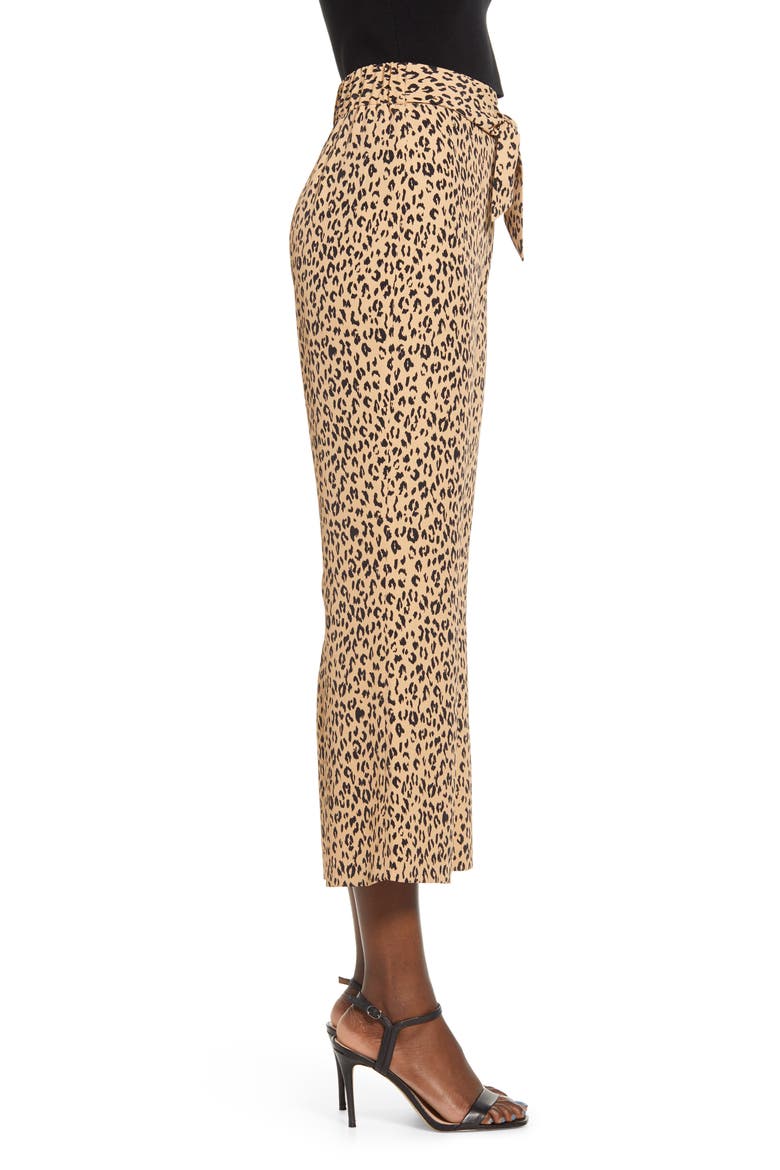 Leopard Print Tie Front Crop Flare Pants, Alternate, color, TAN SKETCHED ANIMAL