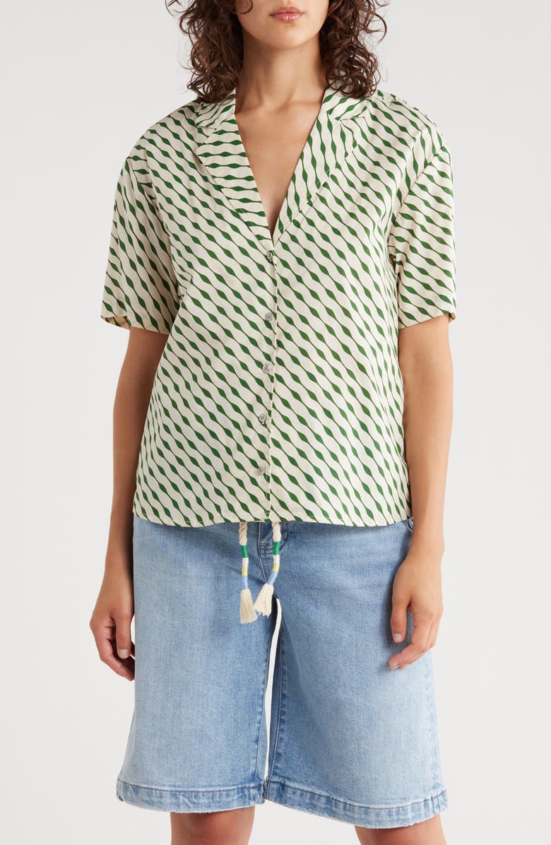 Scotch & Soda Printed Cotton Camp Shirt, Main, color, Vintage Stripe