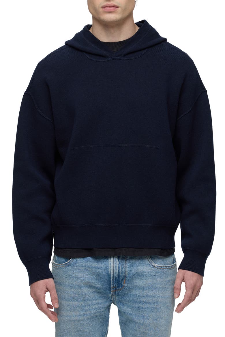 Cotton & Cashmere Double Knit Hoodie, Main, color, DARK NAVY