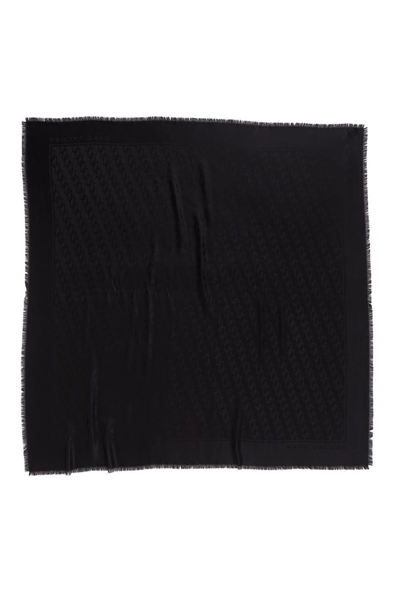 Monogram Silk & Wool Jacquard Scarf, Alternate, color, BLACK