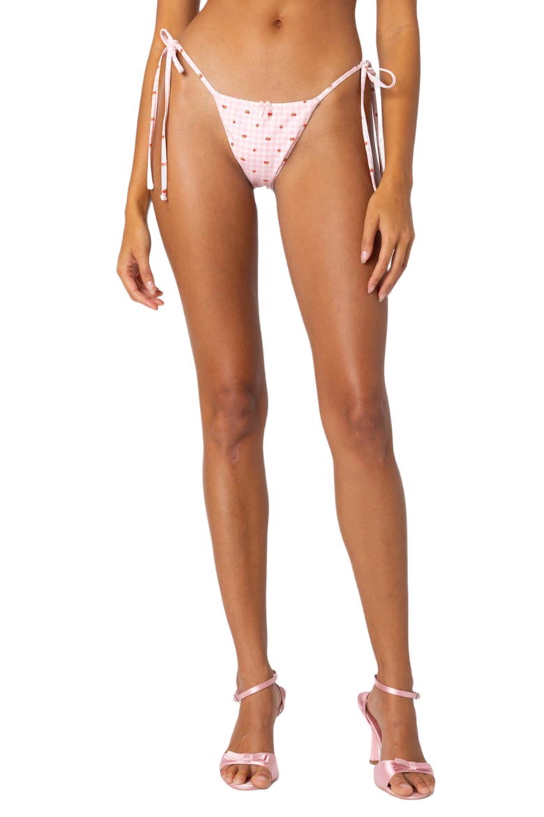 Picnic Gingham Side Tie Bikini Bottoms, Main, color, PINK