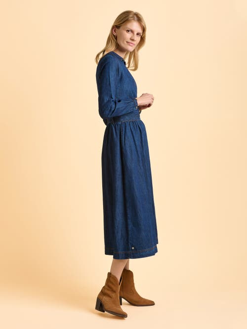 Brakeburn Fern Long Sleeve V-neck Shirt Midi Dress In Blue
