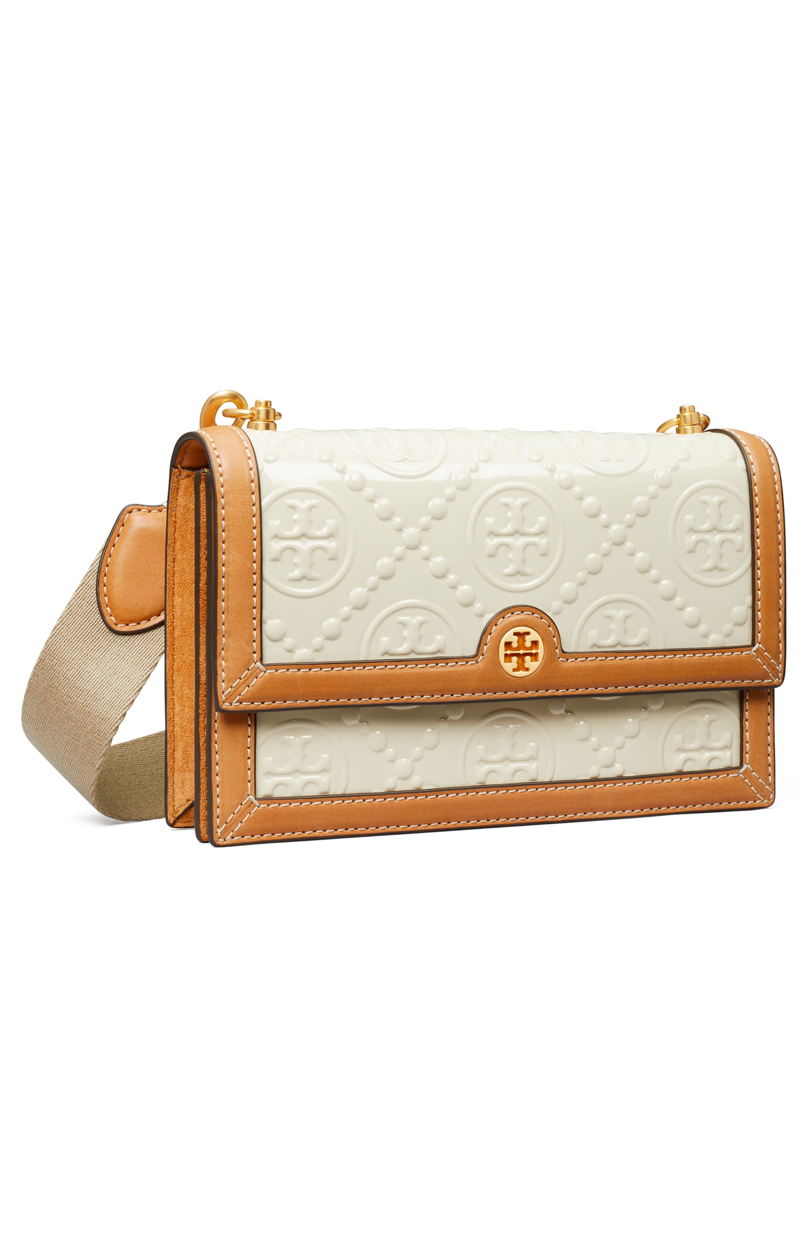 Tory Burch Mini T Monogram Embossed Patent Leather Shoulder Bag, Alternate, color, 