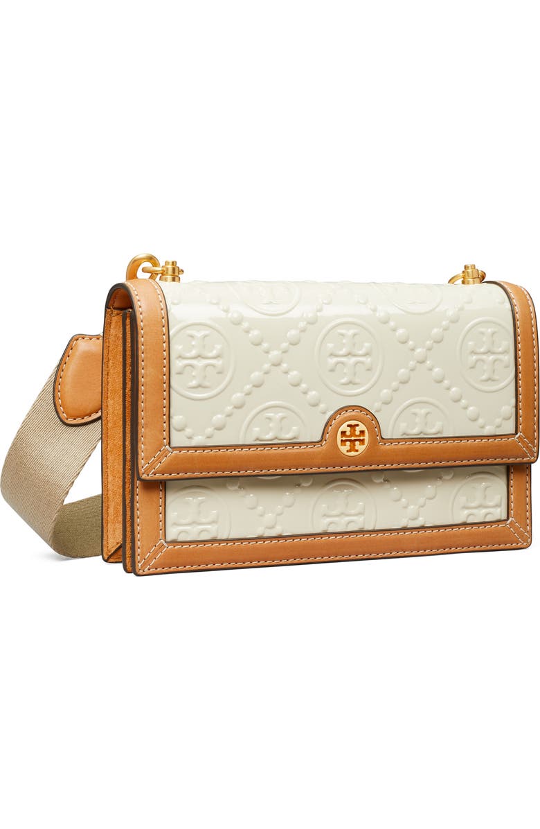 Tory Burch Mini T Monogram Embossed Patent Leather Shoulder Bag, Alternate, color,