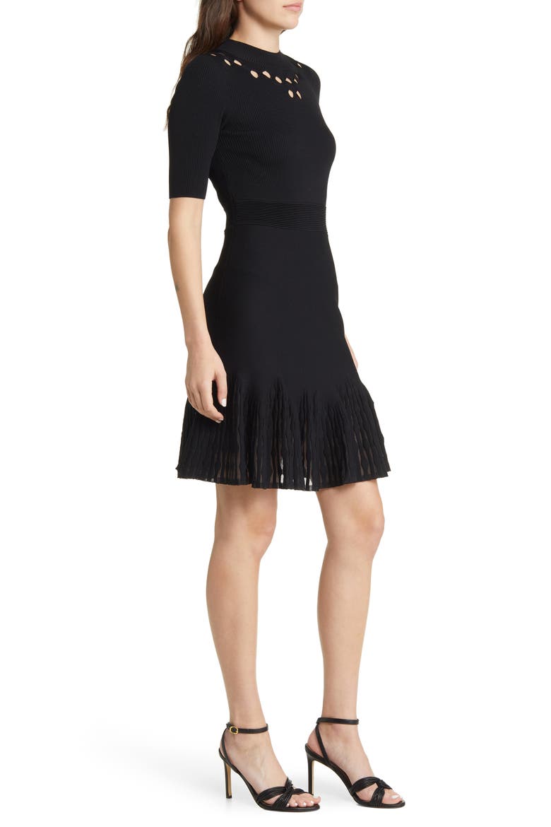 Jesseca Ribbed Sweater Dress, Alternate, color, BLACK