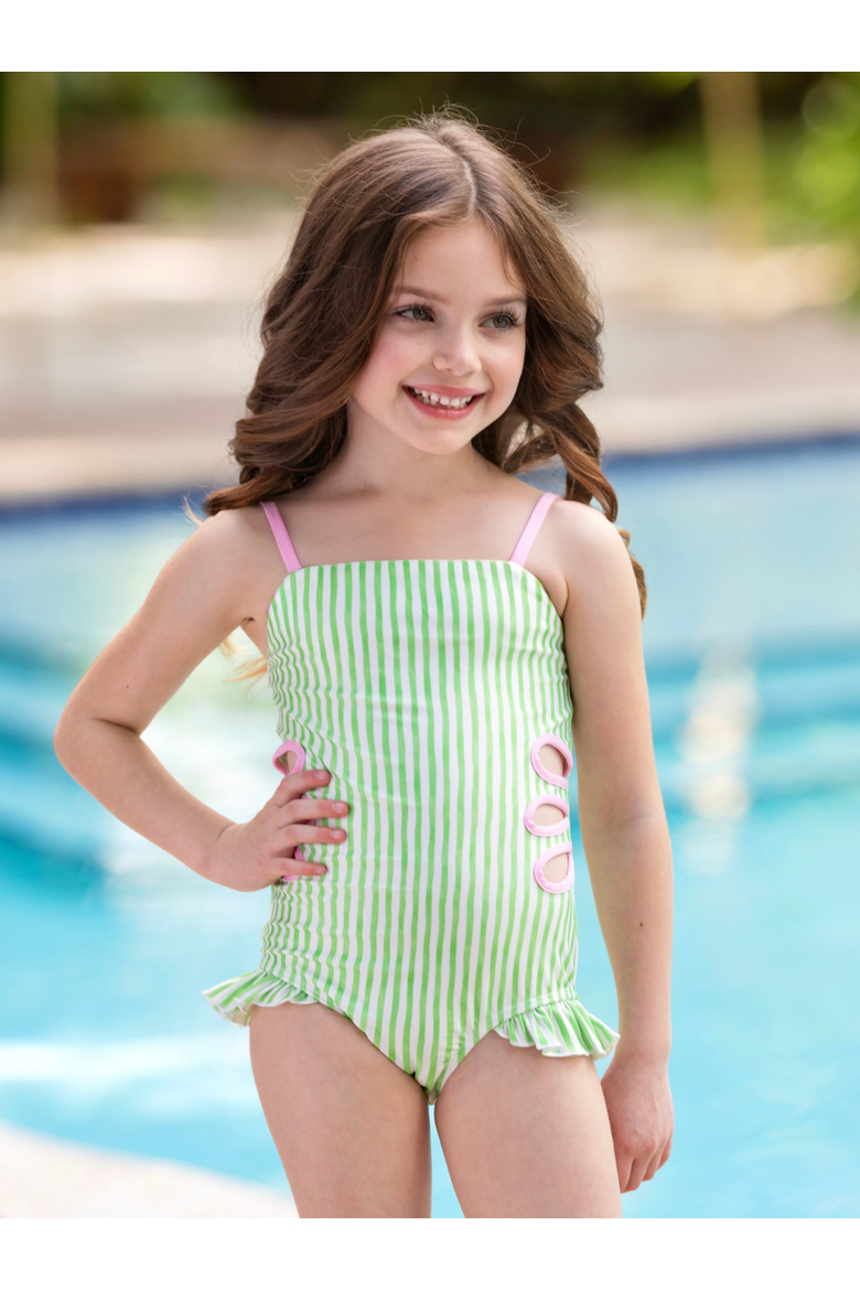 Lime Breeze Cutout Stripe One-Piece Swimsuit, Alternate, color, Green