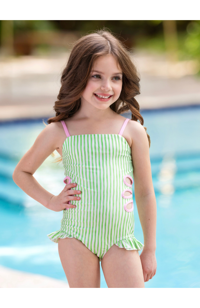Mia Belle Girls Lime Breeze Cutout Stripe One-Piece Swimsuit, Alternate, color, Green