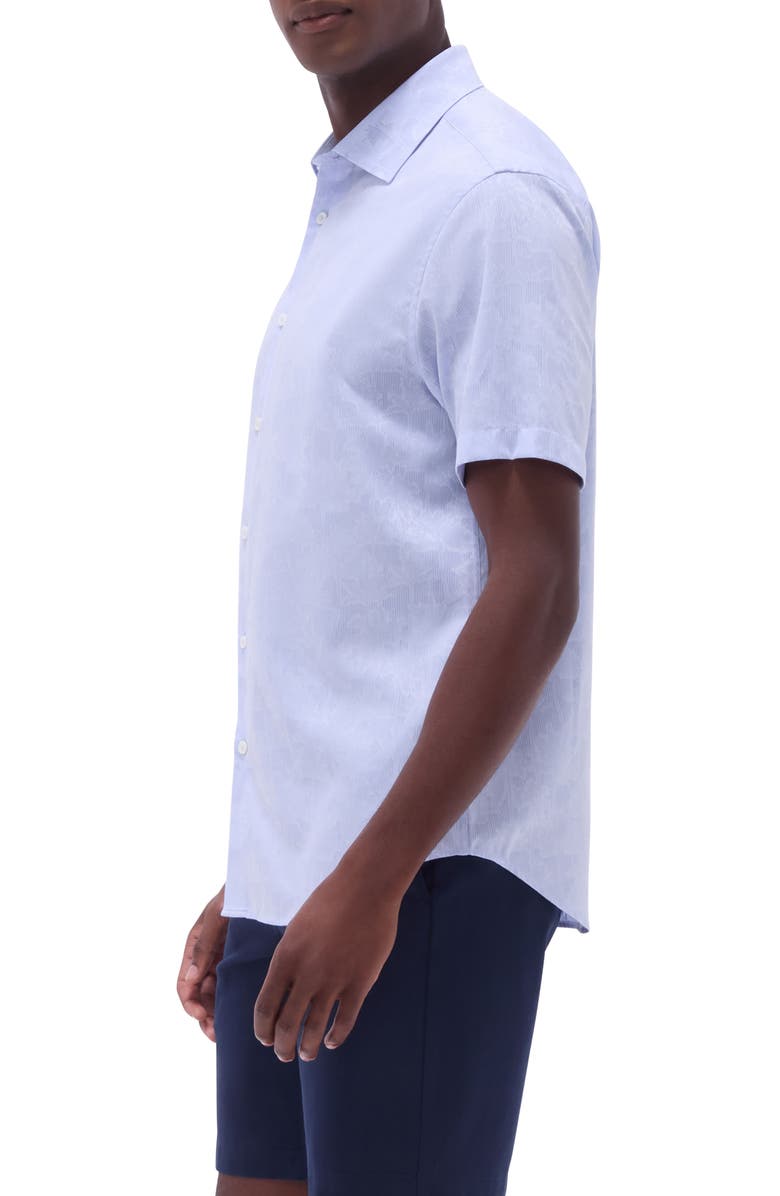 Bugatchi Orson Palm Tree Pattern Short Sleeve Button-Up Shirt, Alternate, color, Air Blue