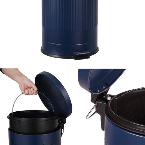 Happimess Theo Retro 8-gallon Step Trash Can With Soft-close Lid And Mini Trash Can In Blue