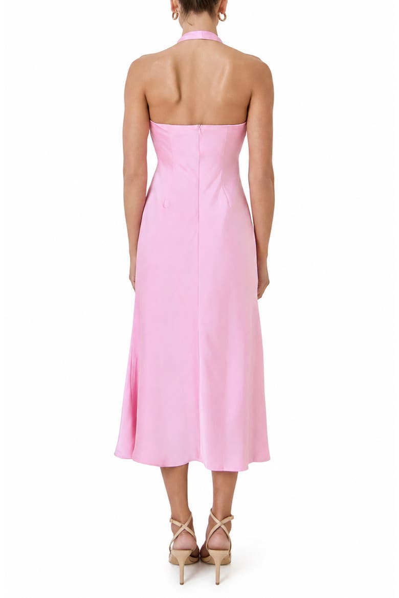 Bow Halter Satin Maxi Dress, Alternate, color, PINK