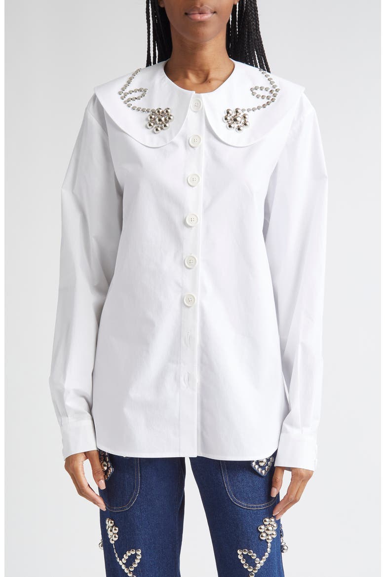 Studdy Poplin Button-Up Shirt, Main, color, WHITE