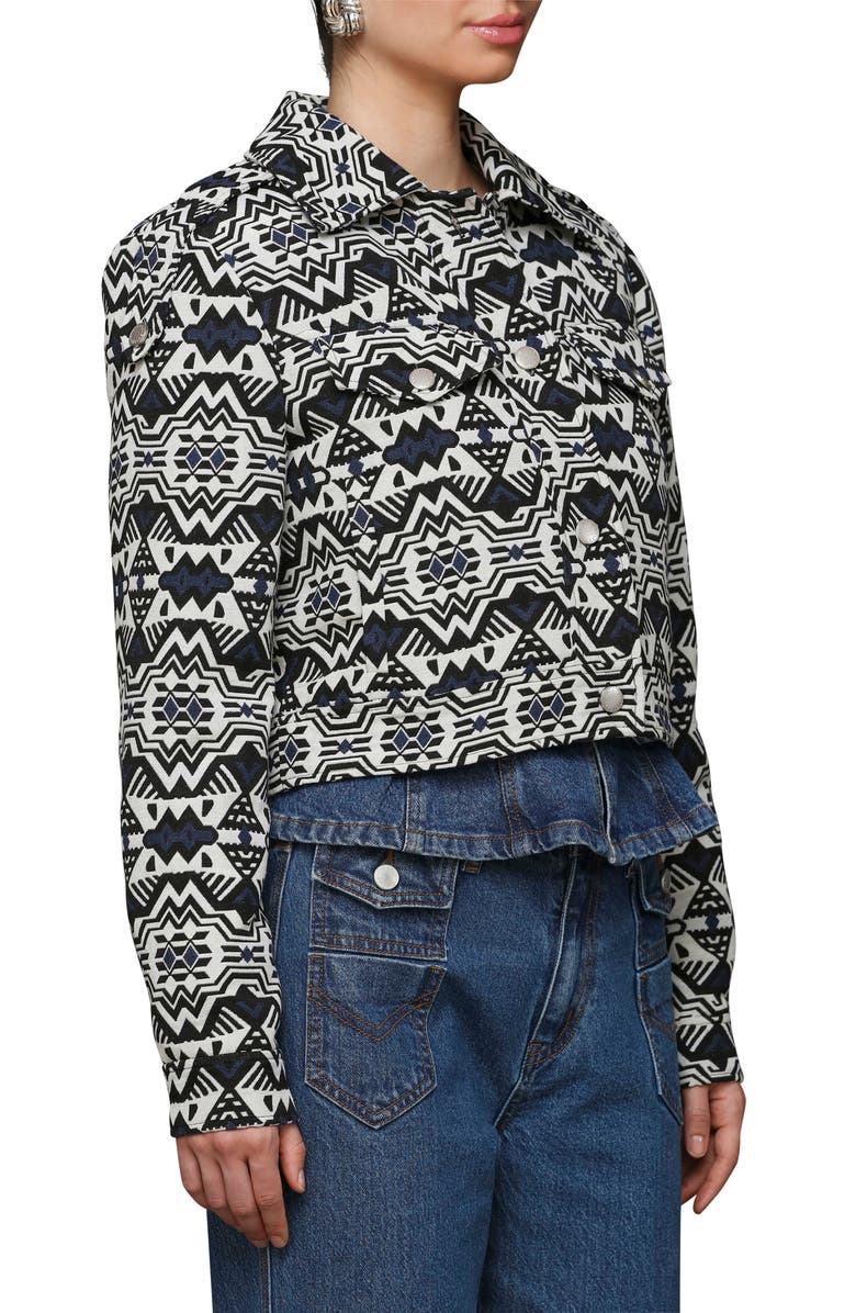Avec Les Filles Geometric Jacquard Crop Trucker Jacket, Alternate, color, Black-Cream Jacquard