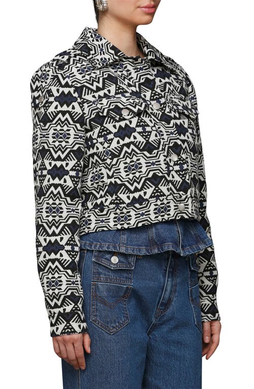 Avec Les Filles Geometric Jacquard Crop Trucker Jacket In Multi