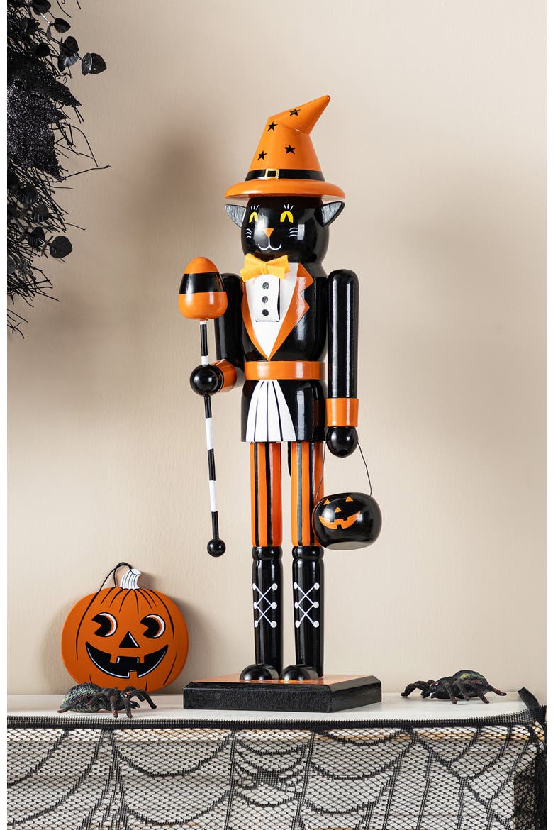 18.25"H Halloween Wood Cat Nutcracker with Ornament, Alternate, color, Black