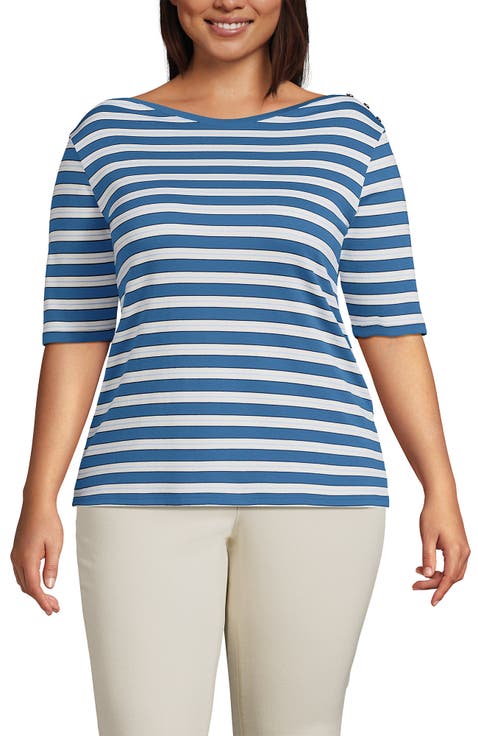 Supima Cotton Elbow Sleeve Boatneck Button Shoulder Tee