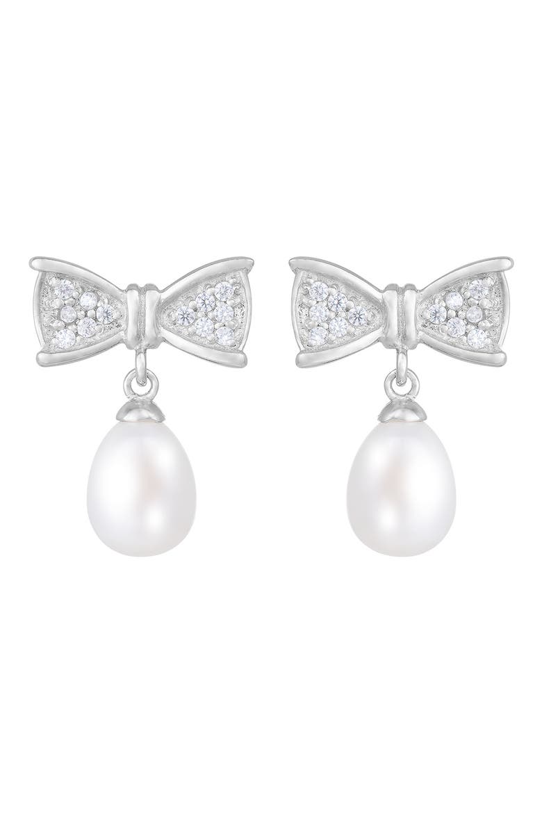 Bow Shape 7-8mm Pearl Earrings, Alternate, color, WHITE