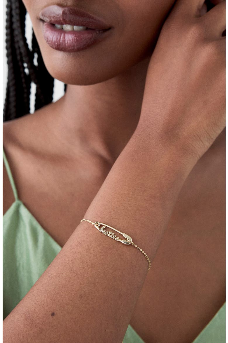best friends safety pin charm bracelet, Alternate, color, GOLD