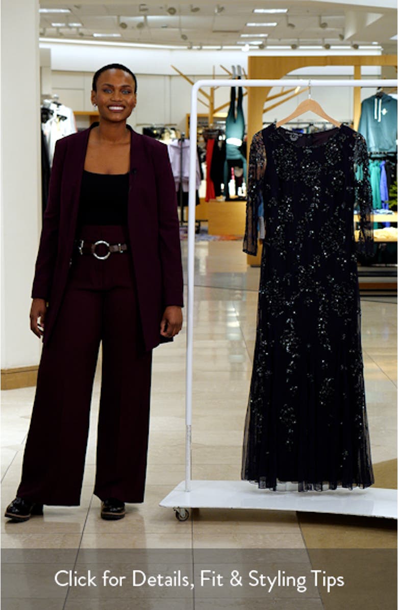 Beaded Floral Mesh Gown, sales video thumbnail