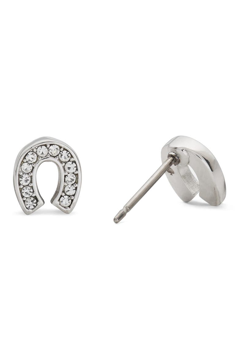 pavé horseshoe stud earrings, Alternate, color, CLEAR/ SILVER