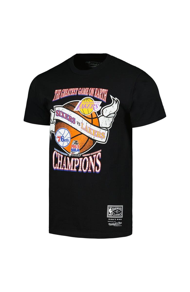 Mitchell & Ness Men's Mitchell & Ness Black Philadelphia 76ers vs. Los Angeles Lakers Hardwood Classics 1983 NBA Finals Champions Victory Road T-Shirt, Alternate, color, Black