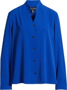 Ming Wang Crêpe de Chine Stand Collar Button-Up Shirt