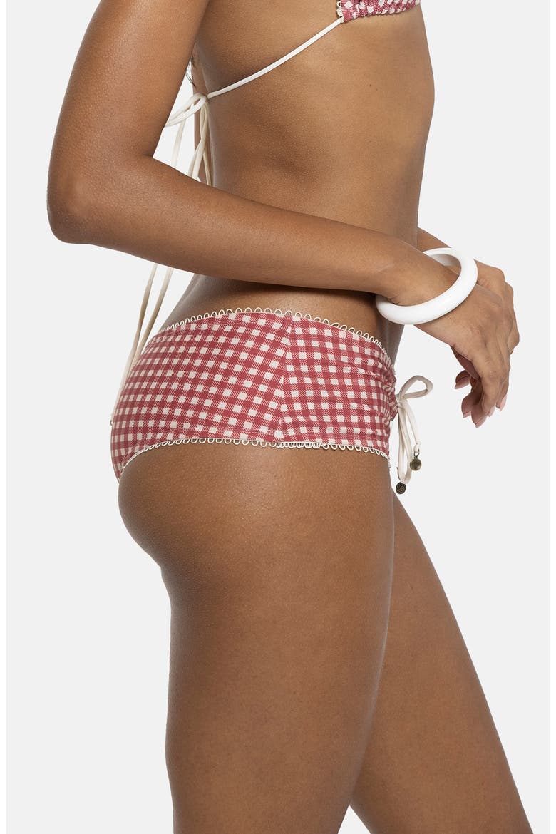 Gingham Hot Pant Bikini Bottoms, Alternate, color, RED