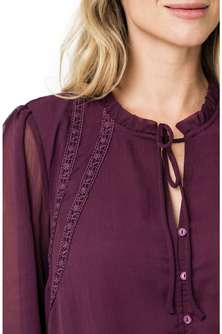 Embroidered Button-Up Top, Alternate, color, DEEP PLUM