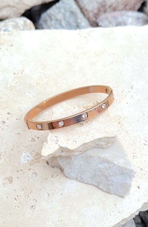 Adornia Tarnish Resistant 14k Rose Gold Plated Crystal Eternity Cuff In Brown