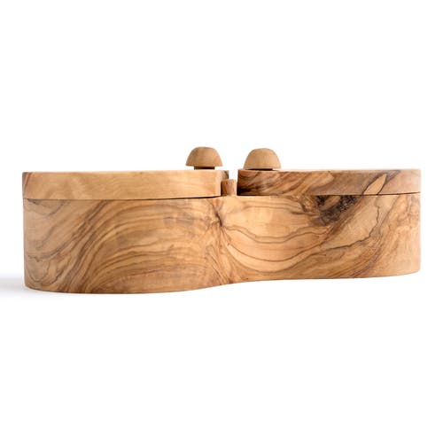 Berard France Olive Wood Double Salt Keeper And Spice Box In Brown
