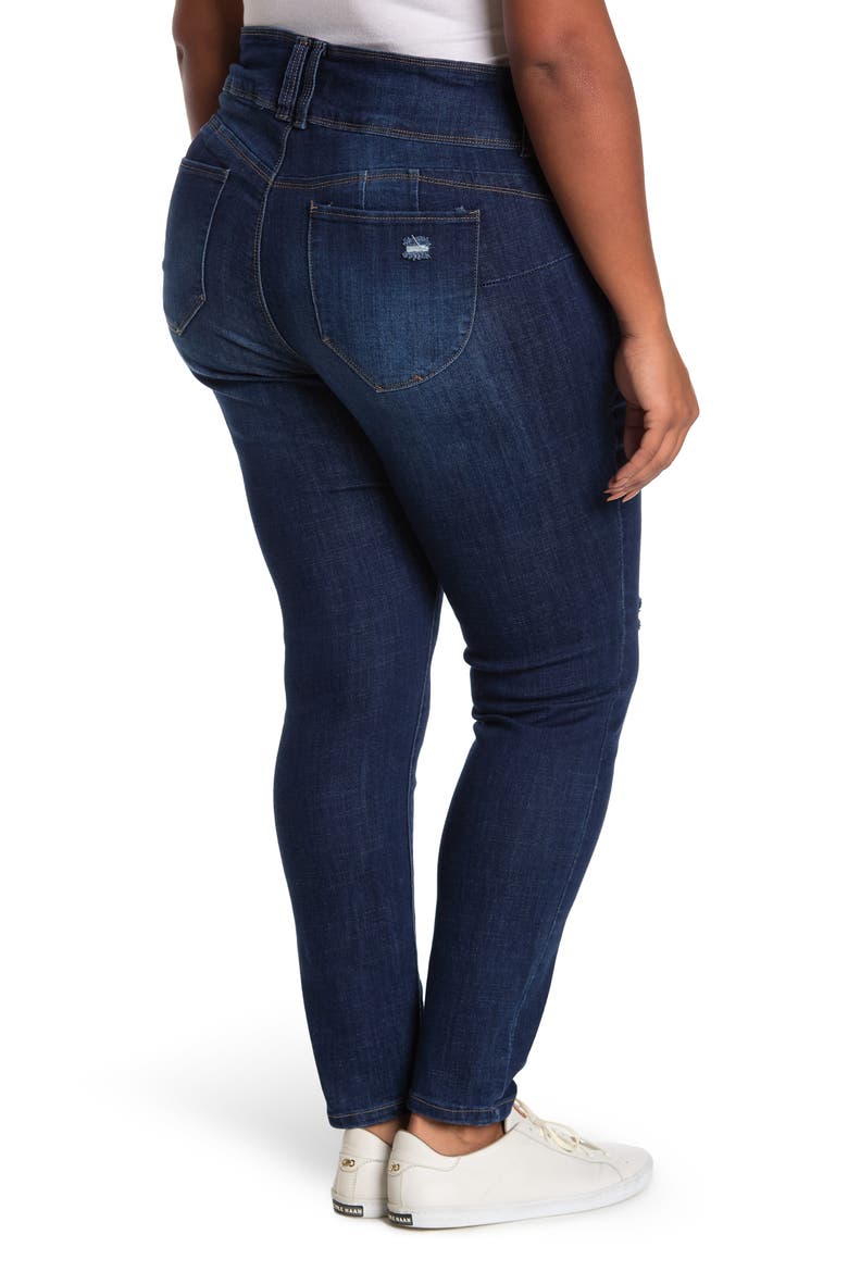 3-Button Crosshatch Skinny Jeans, Alternate, color, RIPS WHISKERS S2115