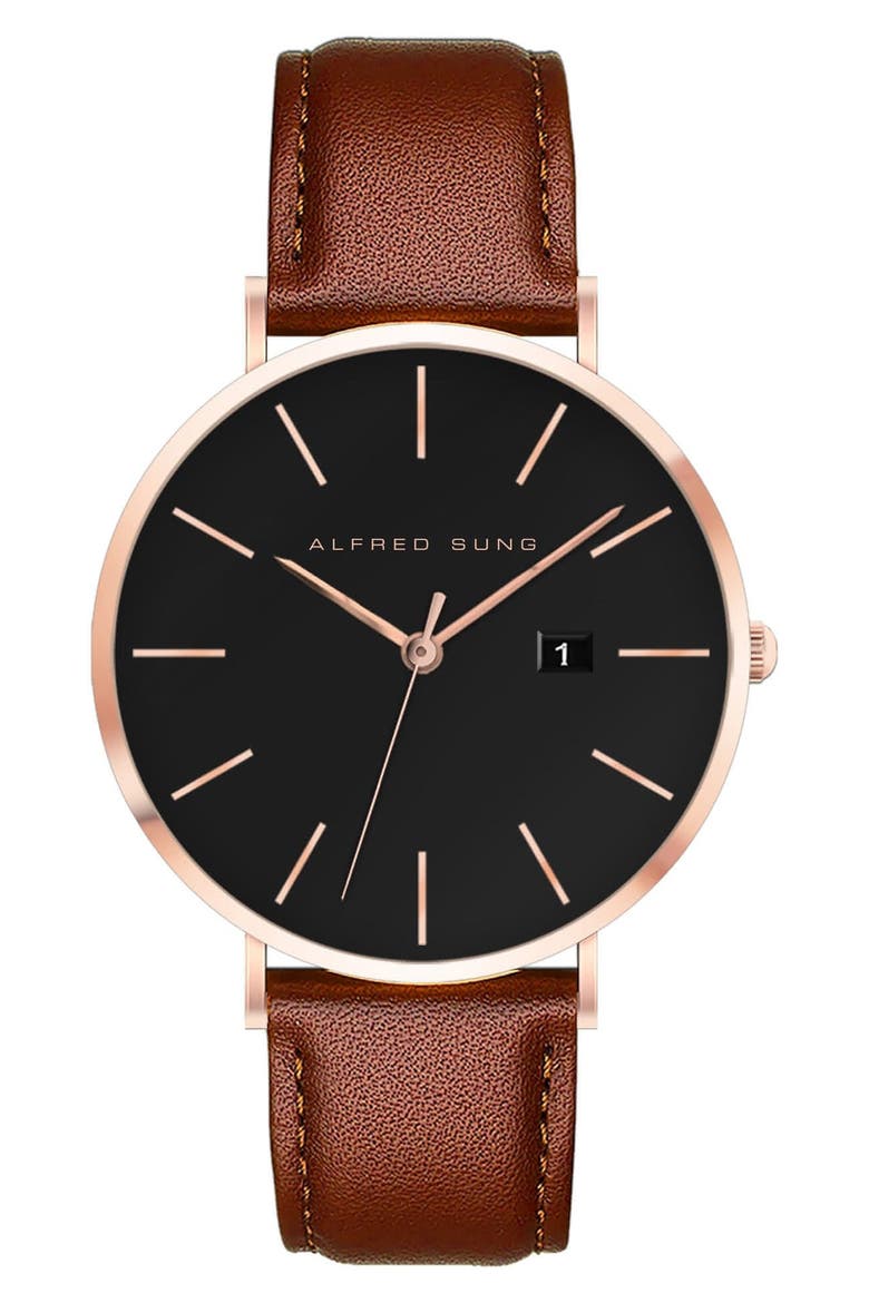 Metropolitan Leather Strap Watch, 42mm, Main, color, BROWN