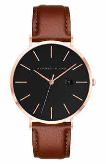 Alfred Sung Metropolitan Leather Strap Watch, 42mm