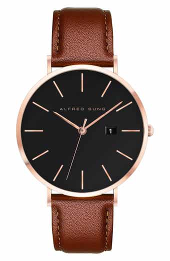 Alfred Sung Metropolitan Leather Strap Watch, 42mm