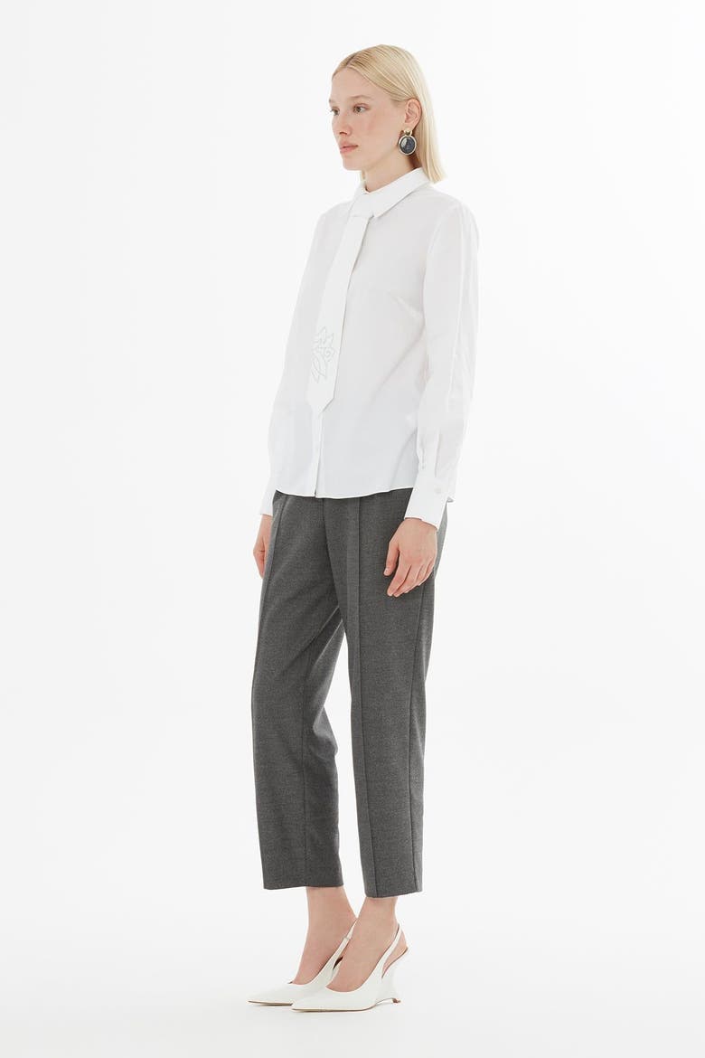 Printed Shirt with Tie-Neck Detail, Alternate, color, White