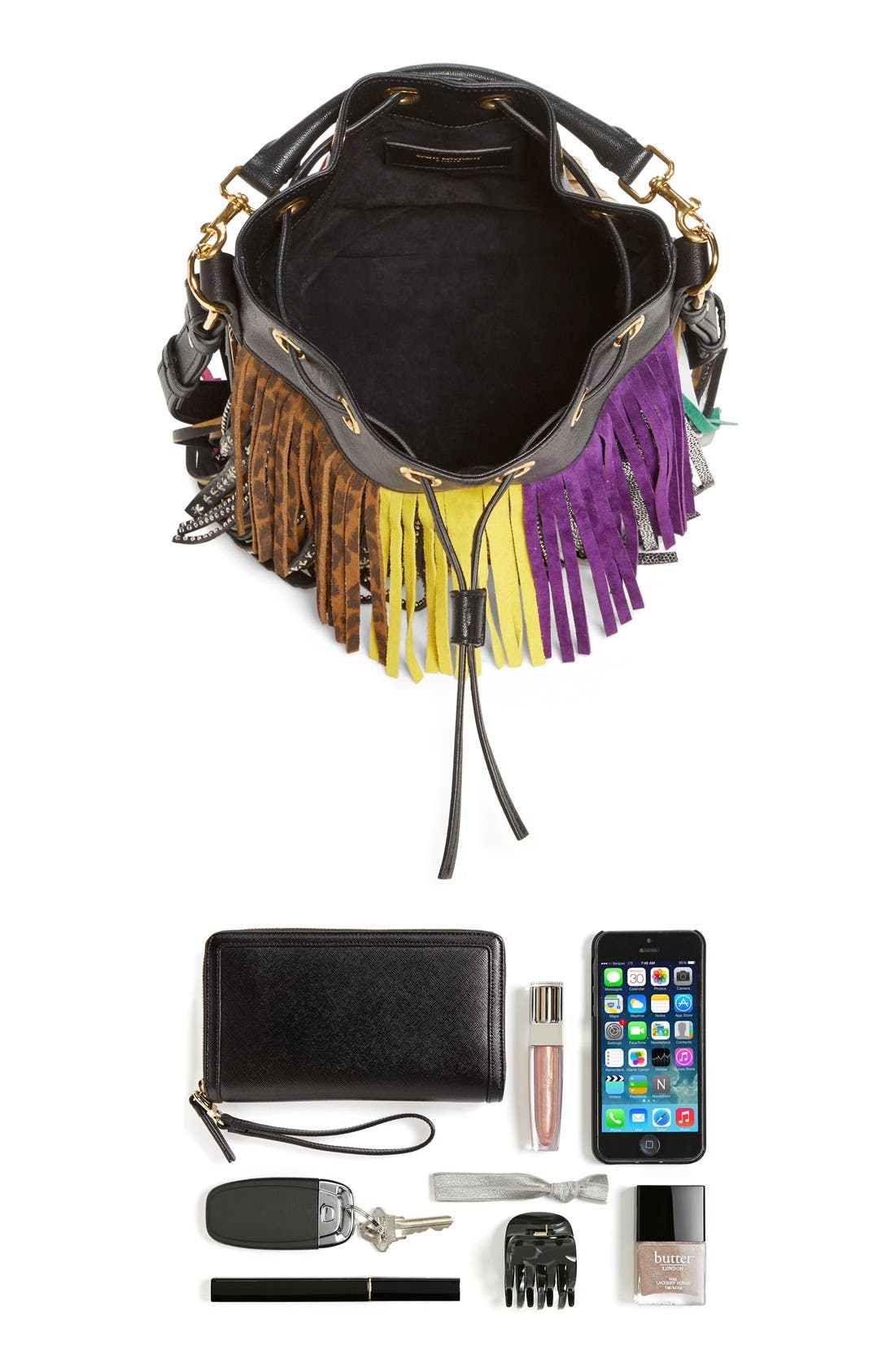Saint Laurent 'Emmanuelle' Suede Fringe Bucket Bag, Alternate, color, 