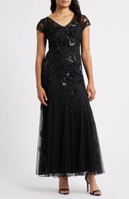 Pisarro Nights Embellished Illusion Sleeve Cocktail Dress