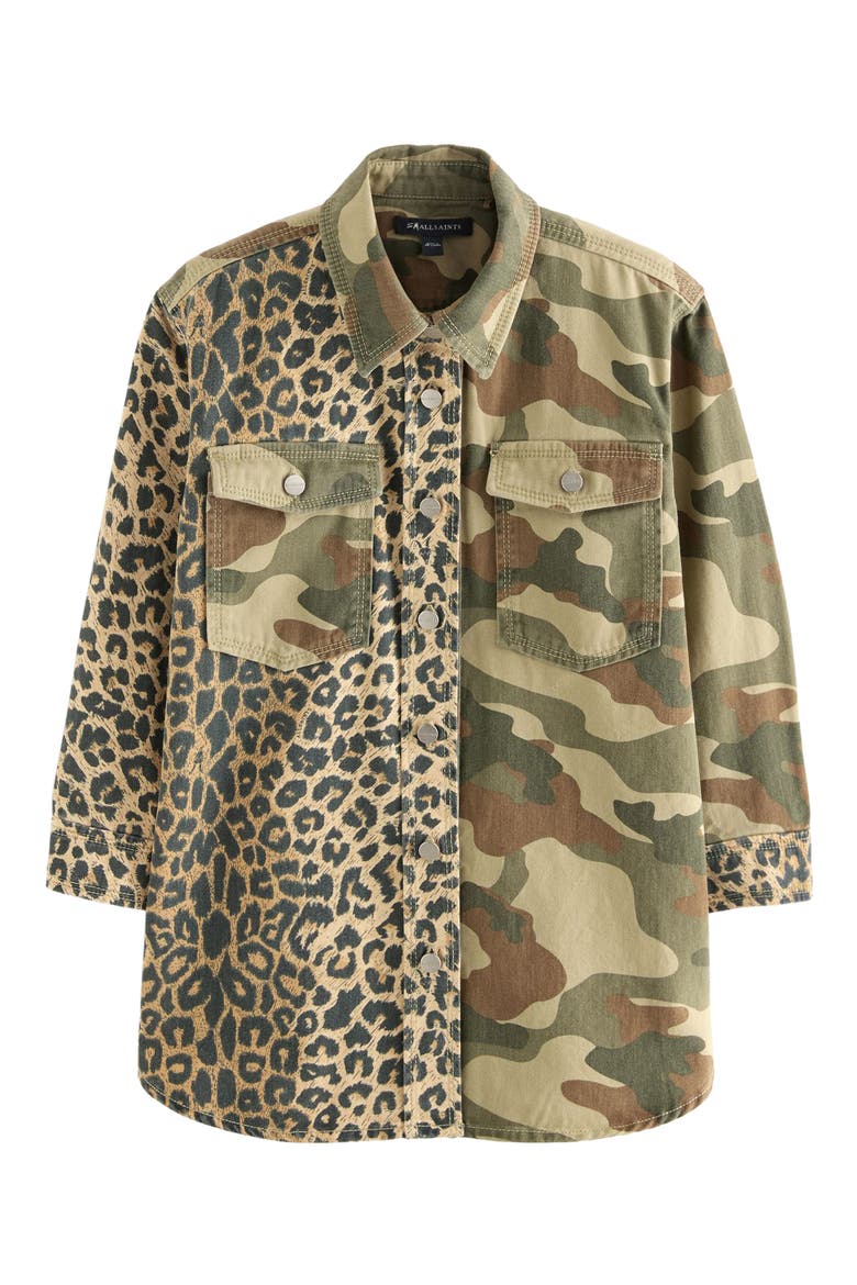 Kids' Leopard & Camo Print Denim Shacket, Main, color, BLACK
