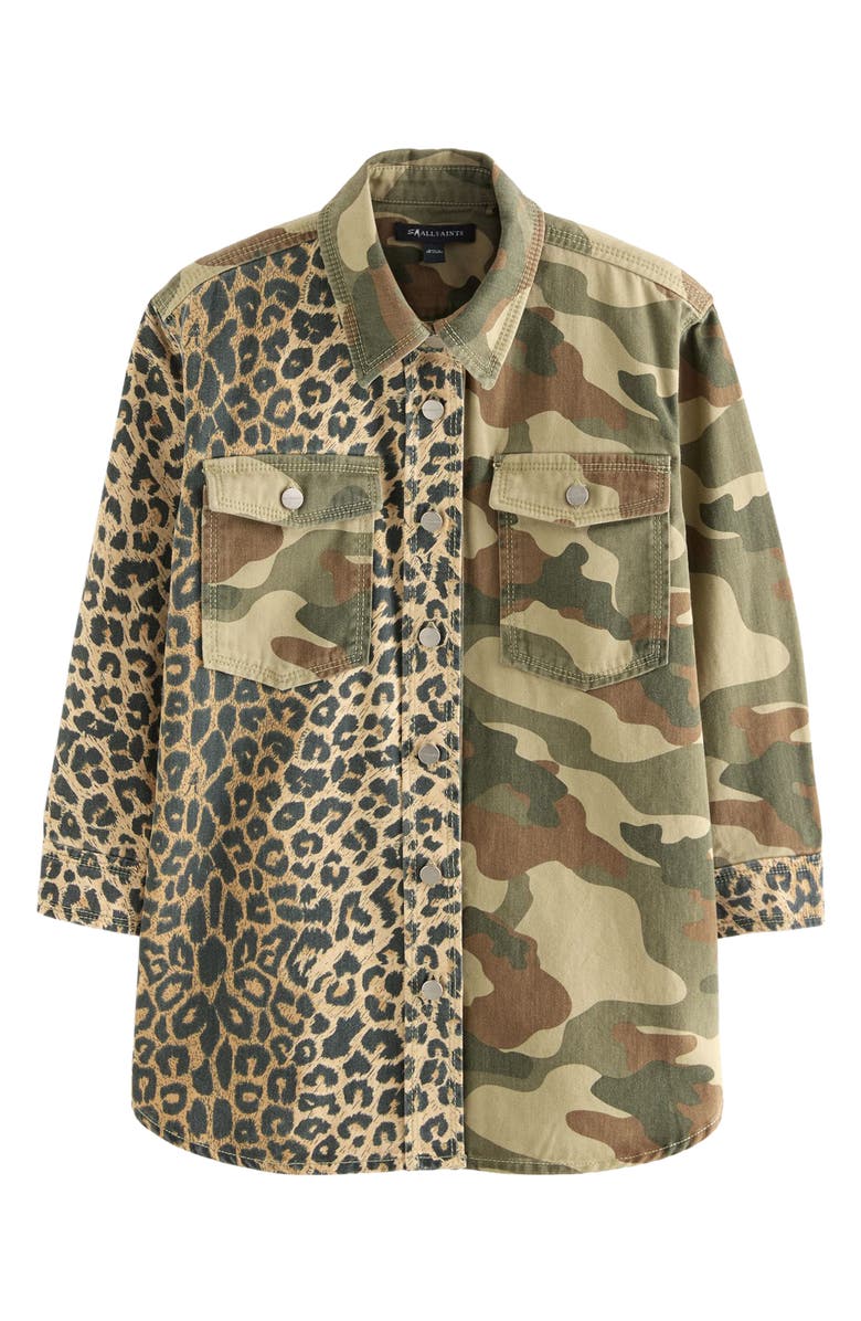 smALLSAINTS by ALLSAINTS Kids' Leopard & Camo Print Denim Shacket, Main, color, Black
