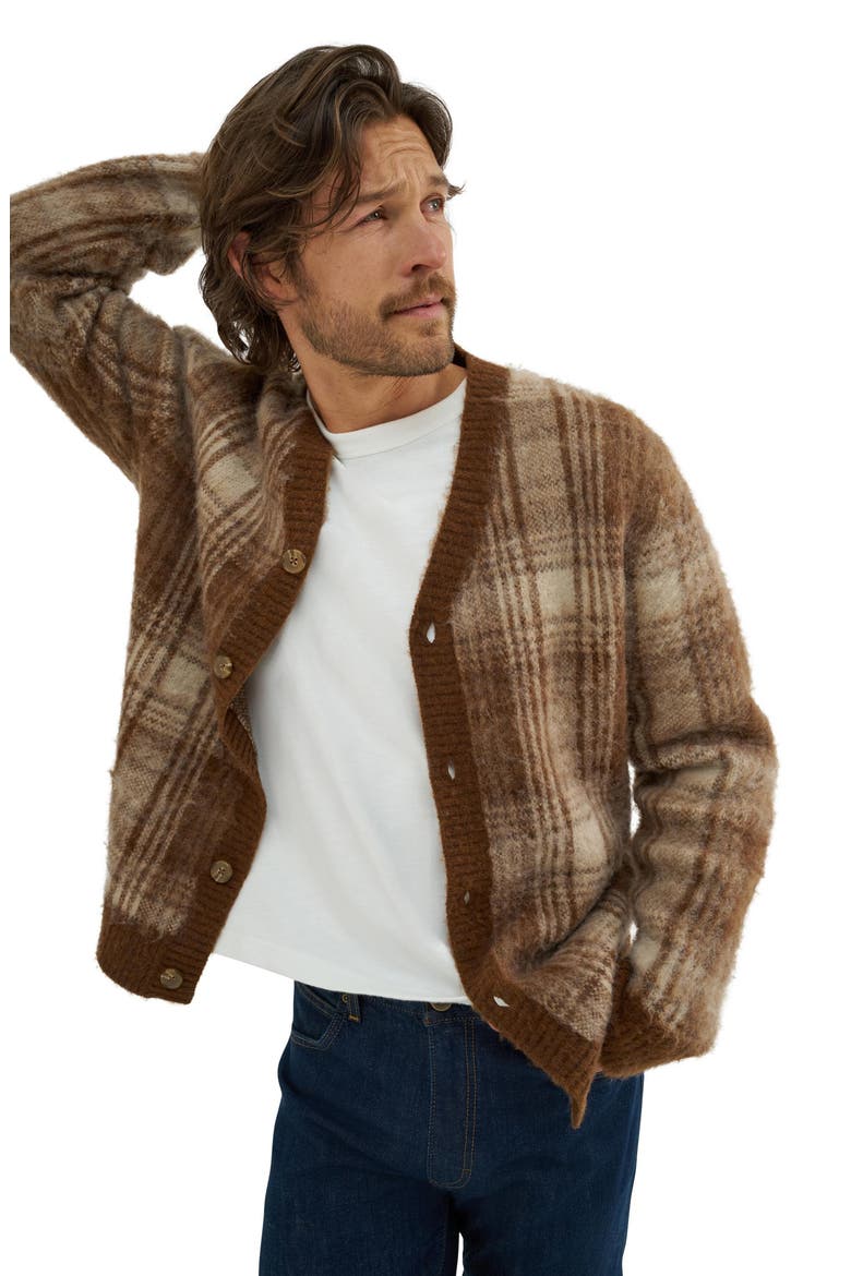 Plaid Oversize Cardigan, Alternate, color, ARABICA OCHRE PLAID