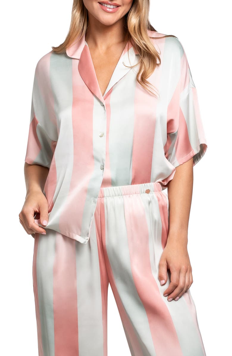 Midnight Bakery Ombré Stripe Button-Up Top & Pants Pajamas, Alternate, color, Mint