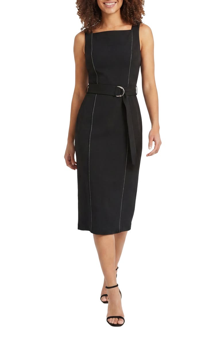 Belted Midi Dress, Main, color, BLACK