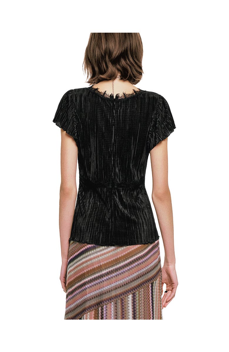 Anna Sui Plisse V-Neck Top, Alternate, color, Black