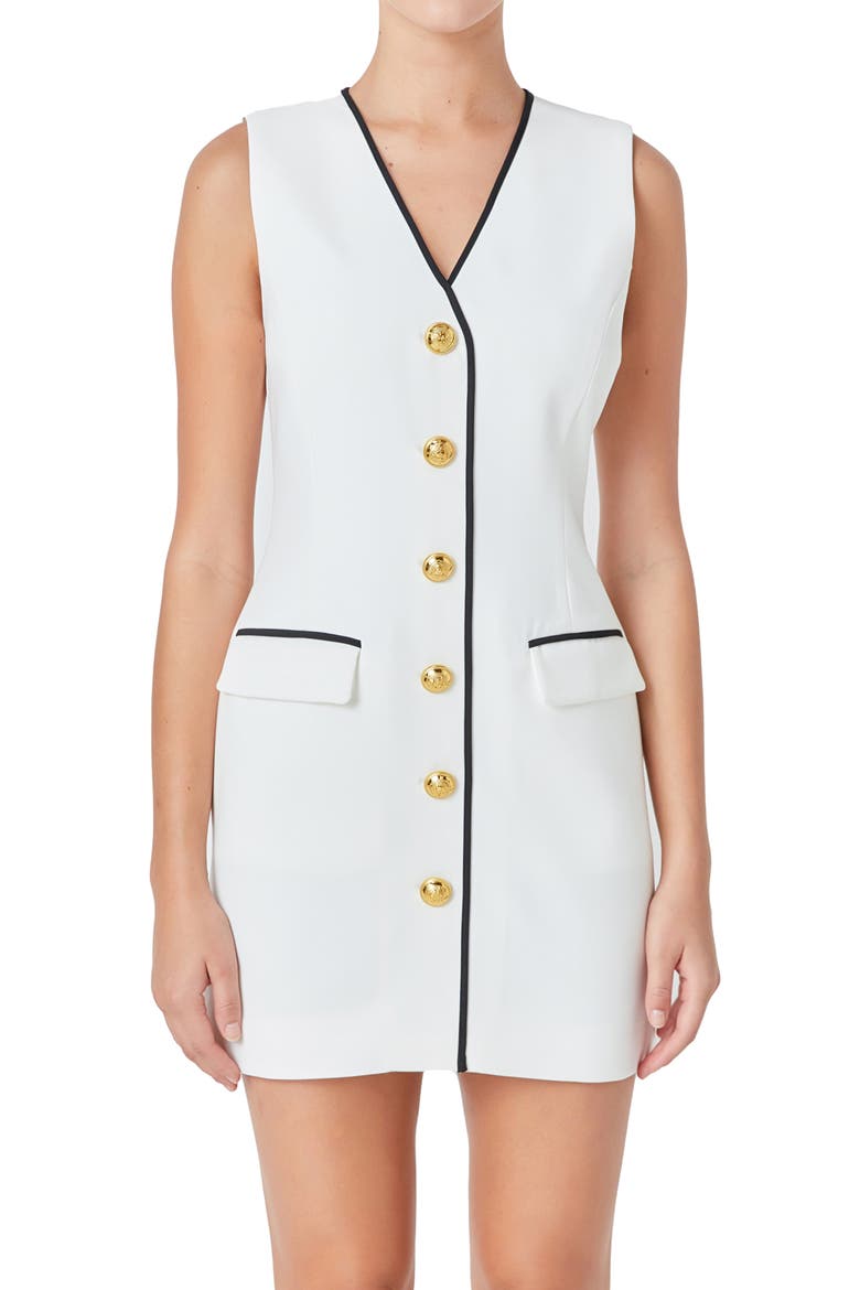 Sleeveless Button Front Minidress, Alternate, color, OFF WHITE